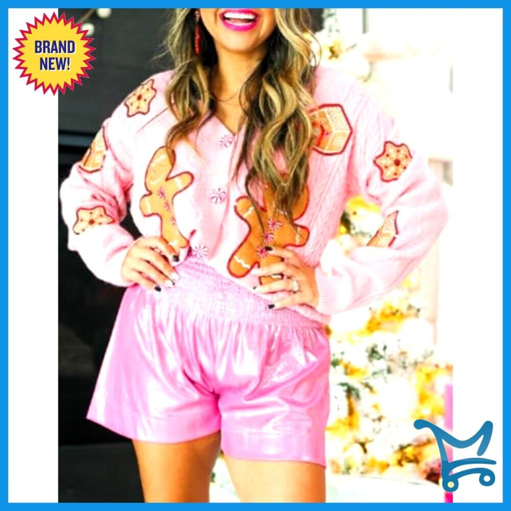Christmas Sequins Cardigan Graphic Button Down Open Front Crop Sweater - Picture 2 of 6